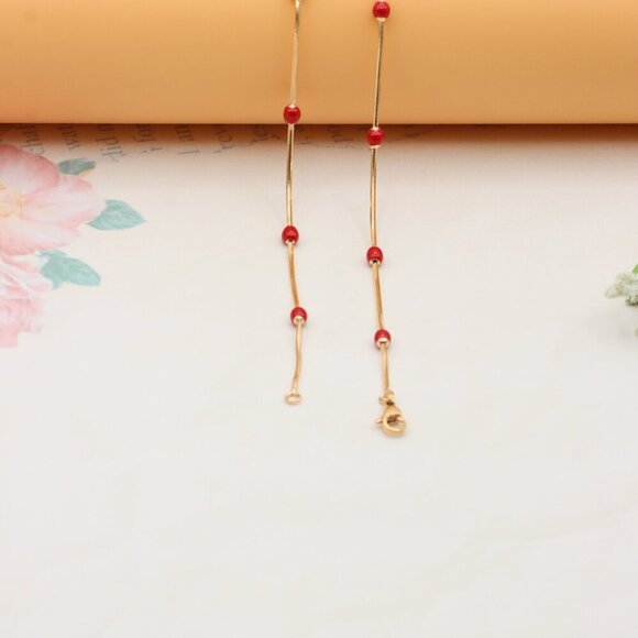 "Delicate Yellow Gold Plated Necklace with Red Beads, XPNL0302 - Picture 12 of 12